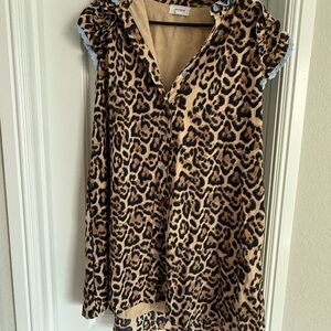 Leopard Print V-Neck Tunic Dress - Brown/Black